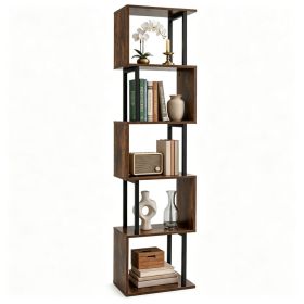 5-Tier S-Shaped Bookshelf, Modern Geometric Freestanding Display Shelf with Heavy-Duty Metal Frame