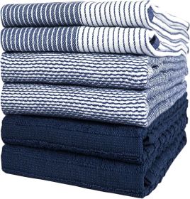 Premium Kitchen Towels (20'x 28', 6 Pack) | Large Cotton Dish Towels | Flat & Terry Highly Absorbent Kitchen Linen Set with Hanging Loop | Navy B