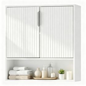 Wall Mounted Bathroom Cabinet, Modern Fluted Panel Storage Cabinet with Adjustable Shelf