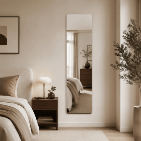56" x 15" Full Length Wall Mirror, Frameless Rounded Rectangle Body Mirror with Shatter-Resistant Backing, 3 Installation Options