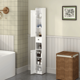BathroomStorageCabinet,67.51" Tall Narrow Freestanding CabinetStorageTower with 2 Door for Small Spaces,Bathroom,White