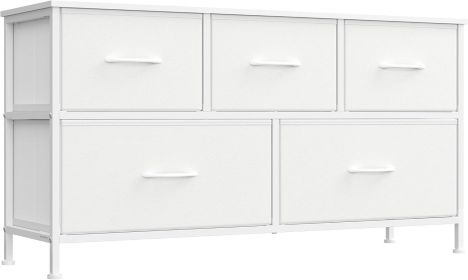 Chest of Drawers, Steel, MDF, 5 Non-Woven Fabric Drawers, Storage Organizer Unit, Closet, Entryway, Cloud White and Snow White