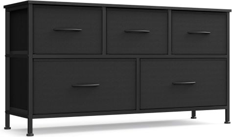 Chest of Drawers, Steel, MDF, 5 Non-Woven Fabric Drawers, Storage Organizer Unit, Closet, Entryway, Ink Black and Ebony Black
