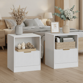 Luxury-lite style white hollow bedside cabinet set