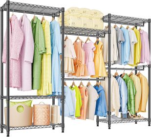 Heavy Duty Rolling Garment Rack 6 Tiers Adjustable Wire Shelving Clothes Rack with Rods Storage Closet Clothing Rack Black 15.7" D x 70.8" W x 76