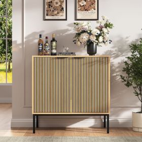 Modern minimalist wooden sideboard with adjustable shelves for storage. Natural style kitchen