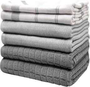 Premium Kitchen Towels (20'x 28', 6 Pack) | Large Cotton Dish Towels | Flat & Terry Highly Absorbent Kitchen Linen Set with Hanging Loop | Grey C