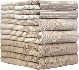 Premium Kitchen Towels (20'x 28', 6 Pack) | Large Cotton Dish Towels | Flat & Terry Highly Absorbent Kitchen Linen Set with Hanging Loop | Tan
