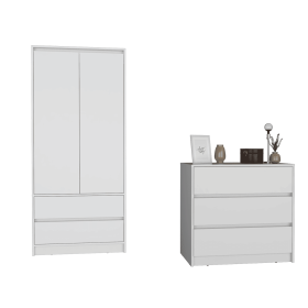 Lewes 2 Piece Bedroom Set, Dresser + Armoire, White