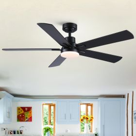 52 in. Integrated LED Farmhouse Indoor/Outdoor Black Smart Ceiling Fan with Remote Control
