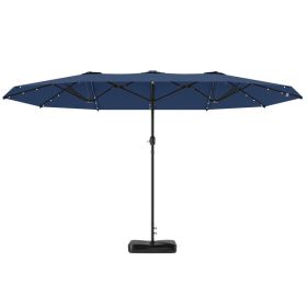 Garden Parasol 14.4ft Double-Sided Sun Umbrella With Base, Patio Parasol With LED Solar Lights, Navy Blue (Option: Navy Blue)