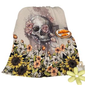 Rustic Skull Sunflower Flannel Fleece Blanket Floral Skull Flannel Soft Plush Throw Blanket Cozy Blankets For Bed Chair Car Sofa Couch Bedroom 75 (Option: 130cmx150cm-Multicolor)