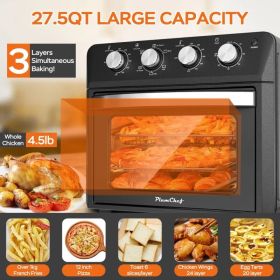 27.5QT 6-in-1 Air Fryer Toaster Oven Dropdown-Door 6-Slice Countertop Convection Oven For Air Frying, Baking, Roasting, Broiling & Grilling, 1600 (Option: ATS25K3black)