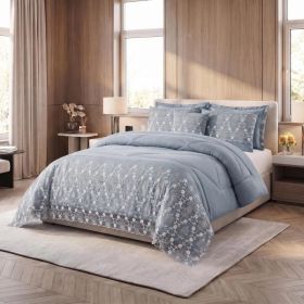 3-Piece Lace Embroidered Comforter Set with 2 Pillow Shams, Elegant Floral Bedding for Queen, King and California King Beds (Option: Light Blue-King)