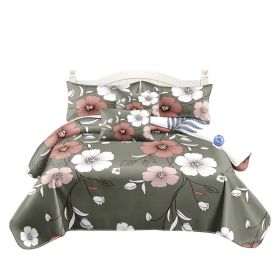 5 Piece Reversible Duvet Cover Set, US Designer Sage Green Vintage Floral Print Heavyweight Bedding Set With Pillow Shams And Throw Cushion Cover (Option: KING)
