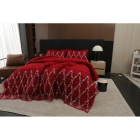 3-Piece Lace Embroidered Comforter Set with 2 Pillow Shams, Elegant Floral Bedding for Queen, King and California King Beds (Option: Red-California King)