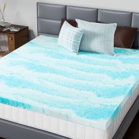 2-3 Inch Gel Memory Foam Mattress Topper Full Size Cooling Mattress Soft and Breathable Bed Topper School Bedroom Furniture (Color: Blue, size: 3 Inches/King)