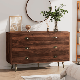 6 Drawer Dresser For Bedroom, Wood Storage Cabinet With Metal Handles, Farmhouse Closet Of Drawers for Living Room (Color: brown)