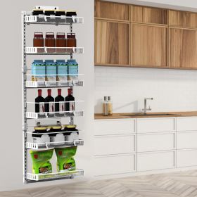 10LBS Loading 6-Tier Over the Door Pantry Organizer, Large Metal Door Spice Rack (Color: whit)