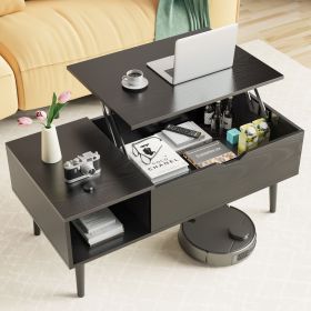 Lift Top Coffee Tables For Living Room 39.37"x19.7" Desk Tea Wood Dining Tables Adjustable Storage Shelf Easy Lift Or Lower (Color: Black)