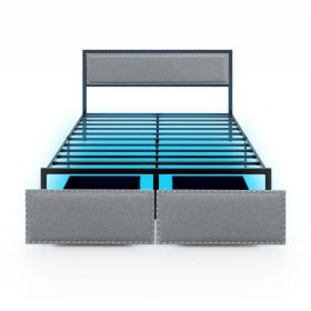 Full/Queen/Twin Size Bed Frame with LED Lights Drawer and Metal Slats (size: Queen Size)