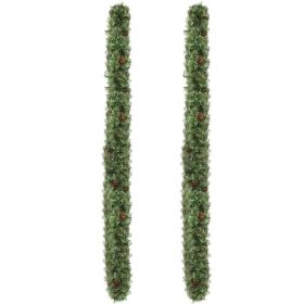 2 Pack 9FT Pre-lit Snow Flocked Christmas Garland, Lighted Artificial Xmas Garland With 200 Warm Lights And 440 Tips And Red Berries, For Front D (Option: defaulttitle)